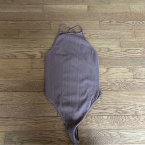 Nikibiki Ribbed Purple Brown Sleeveless Stretch Bodysuit Women’s Size Small